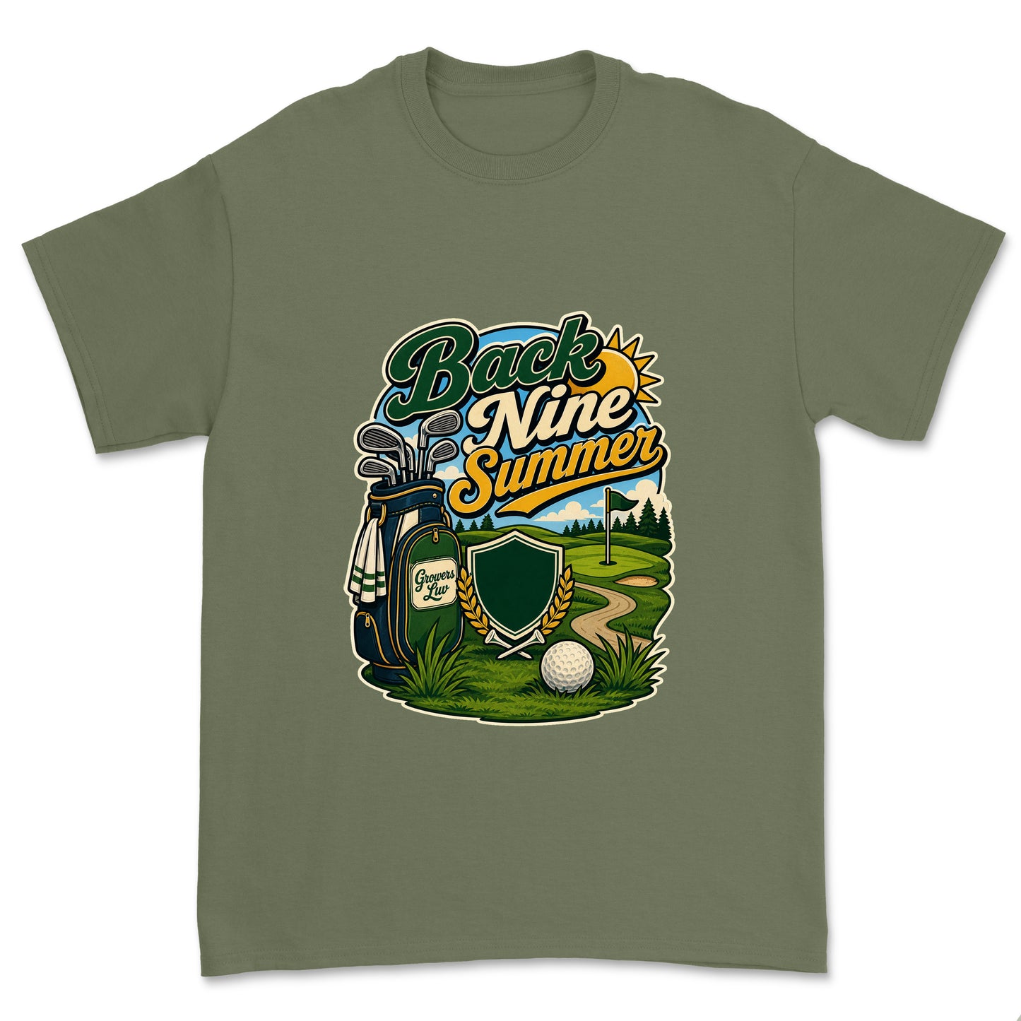 Back Nine Summer Men's Gildan Graphic Tee in Military Green