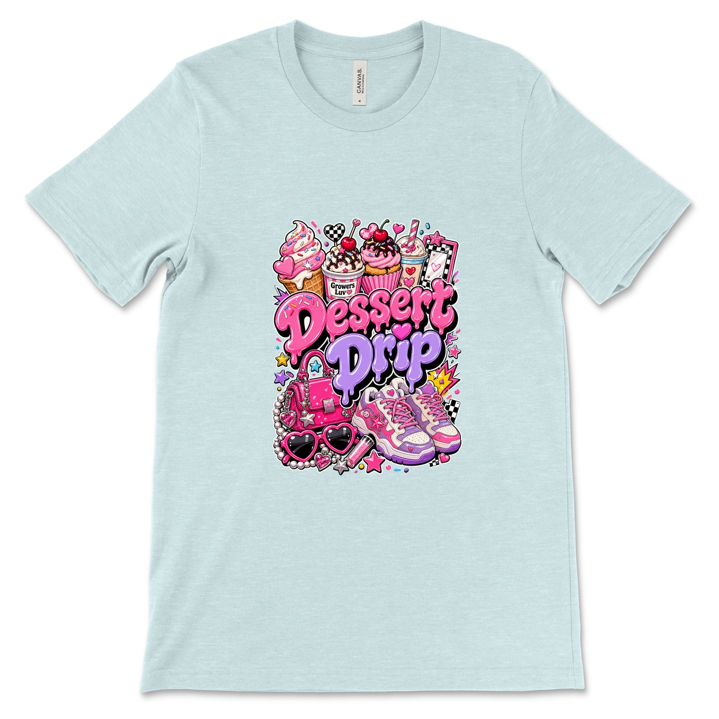 Dessert Drip Women's Bella Canvas Graphic Tee in Heather Ice Blue
