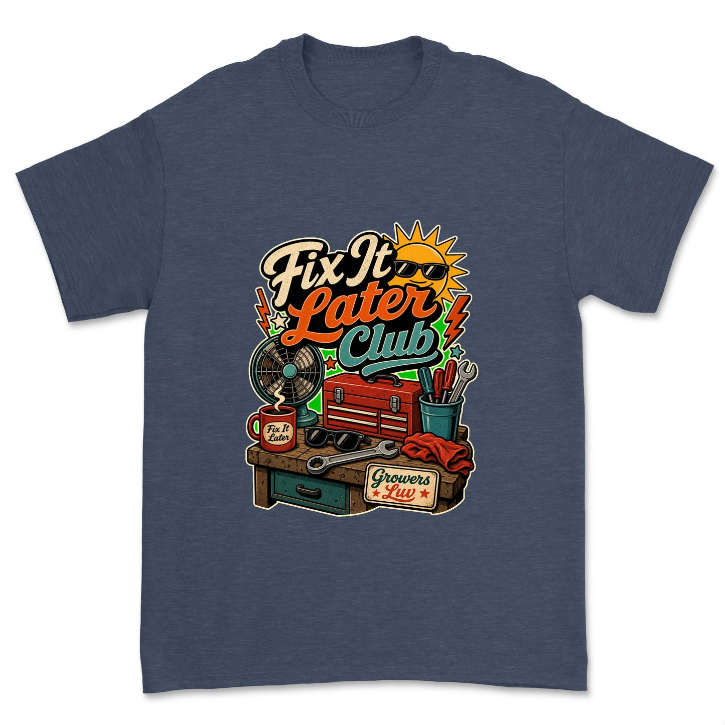 Fix It Later Club Men's Gildan Graphic Tee in Heather Navy
