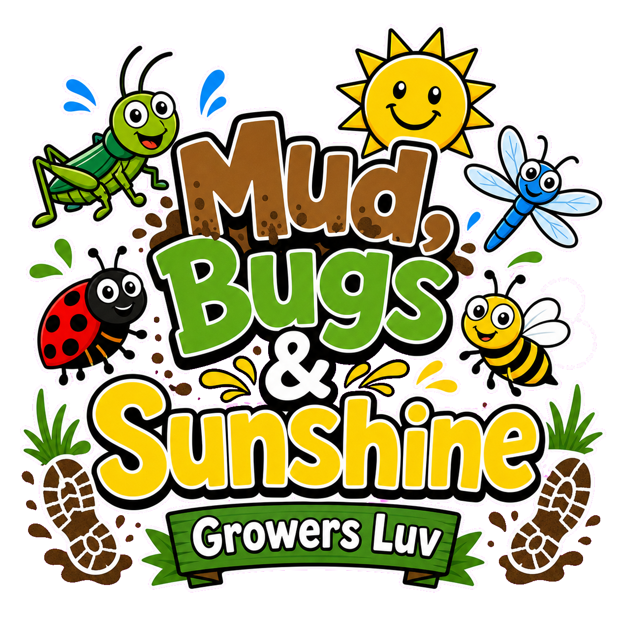 Mud Bugs Sunshine V2 Large Natural Tote Bag artwork detail