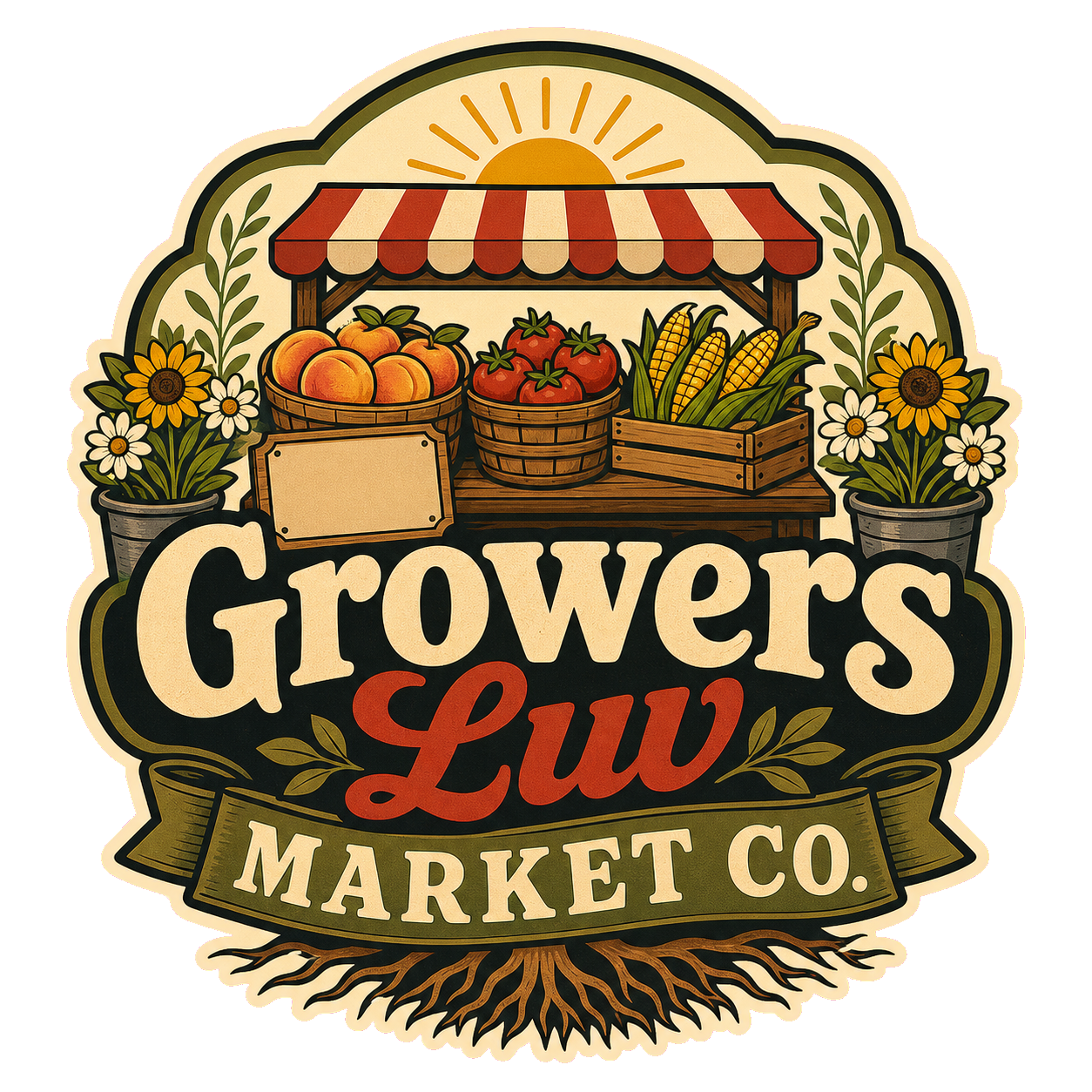 Growers Luv Market Co Large Natural Tote Bag artwork detail