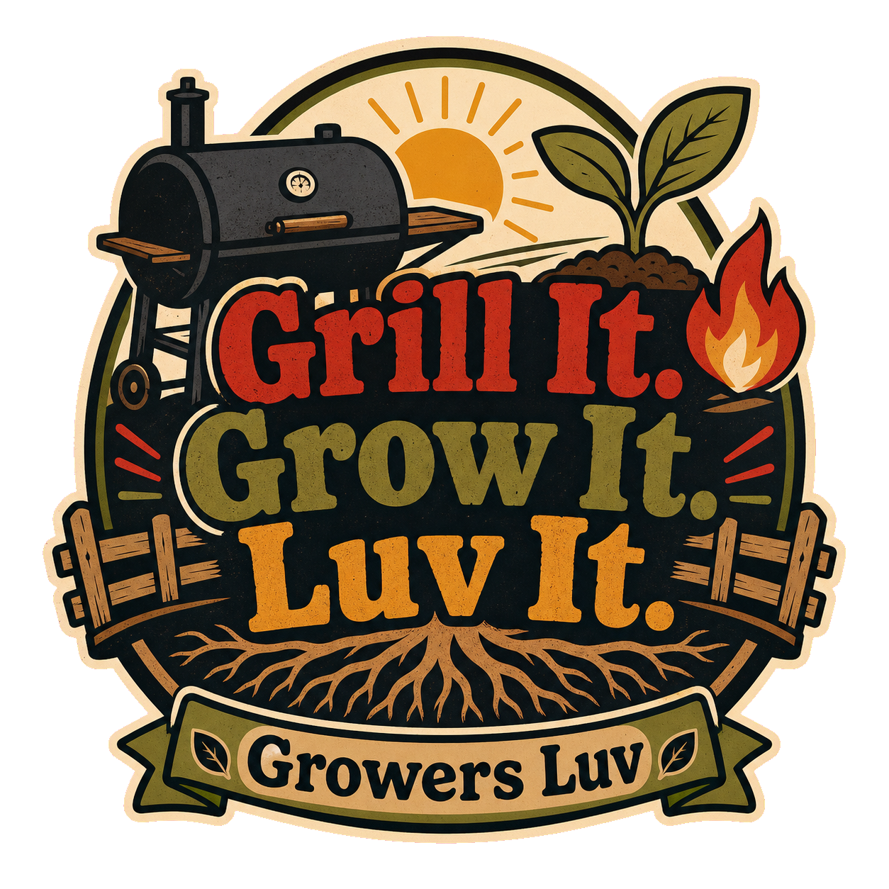 Grill It Grow It Luv It Large Natural Tote Bag artwork detail