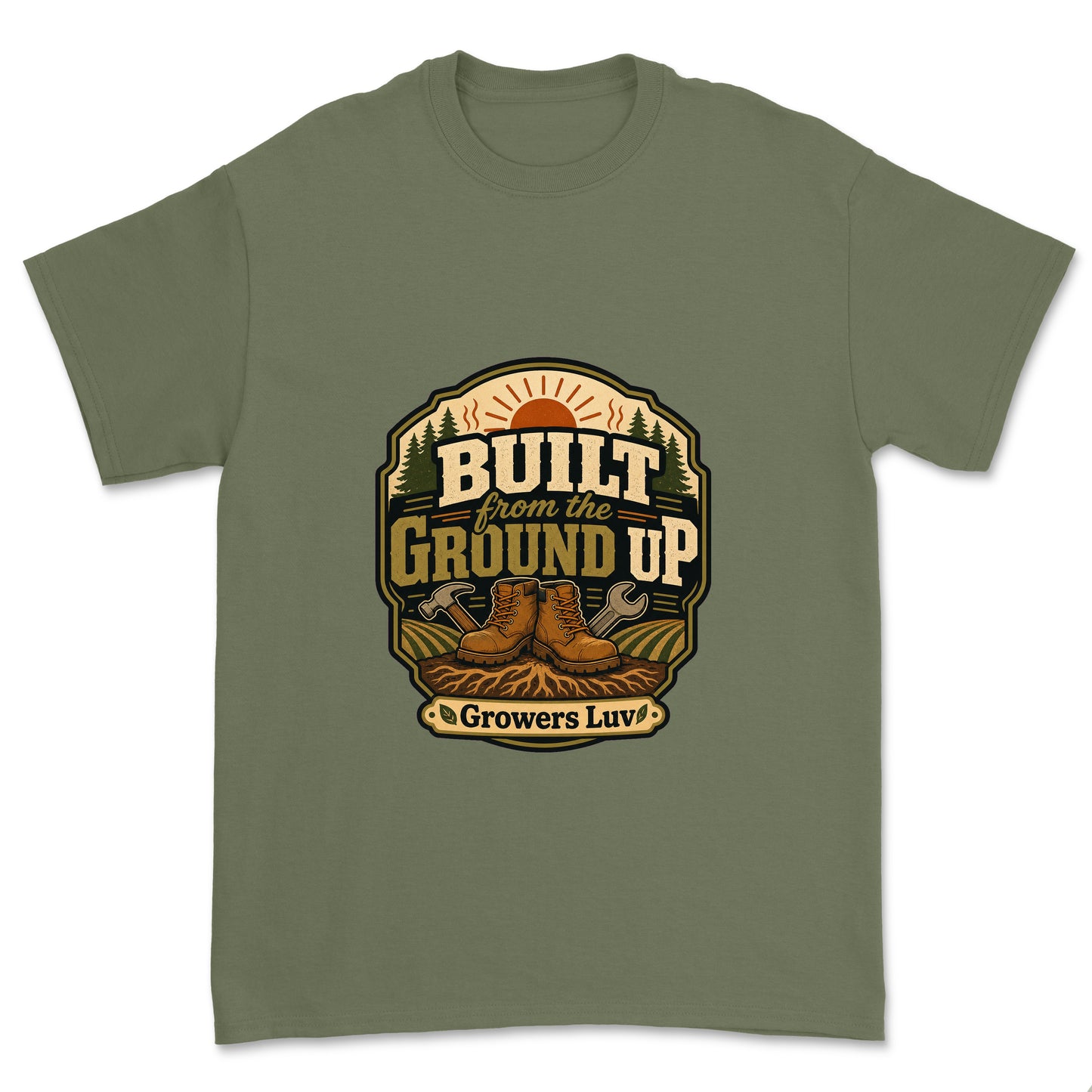Built From The Ground Up Men's Gildan Graphic Tee in Military Green