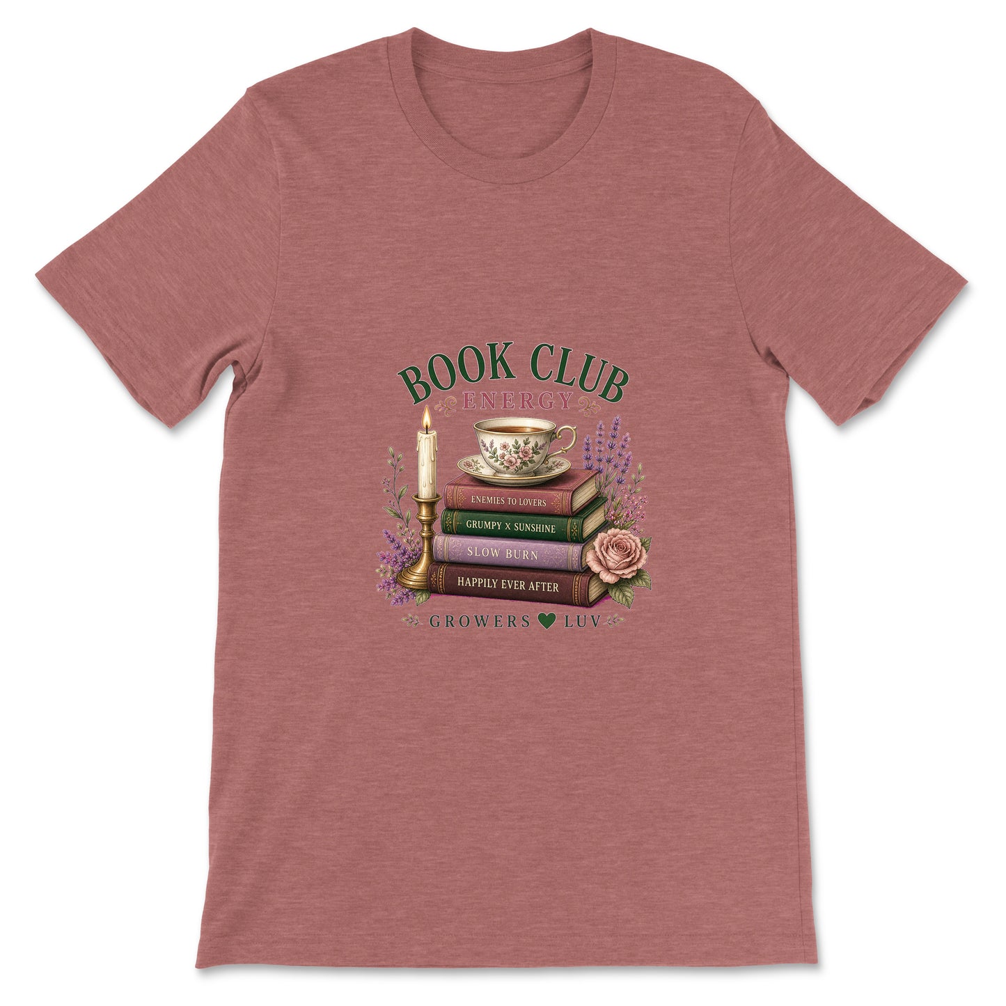Book Club Energy Women's Bella Canvas Graphic Tee in Heather Mauve
