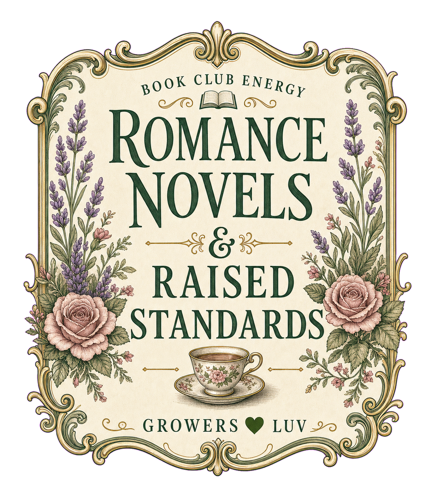 Romance Novels And Raised Standards Large Natural Tote Bag artwork detail