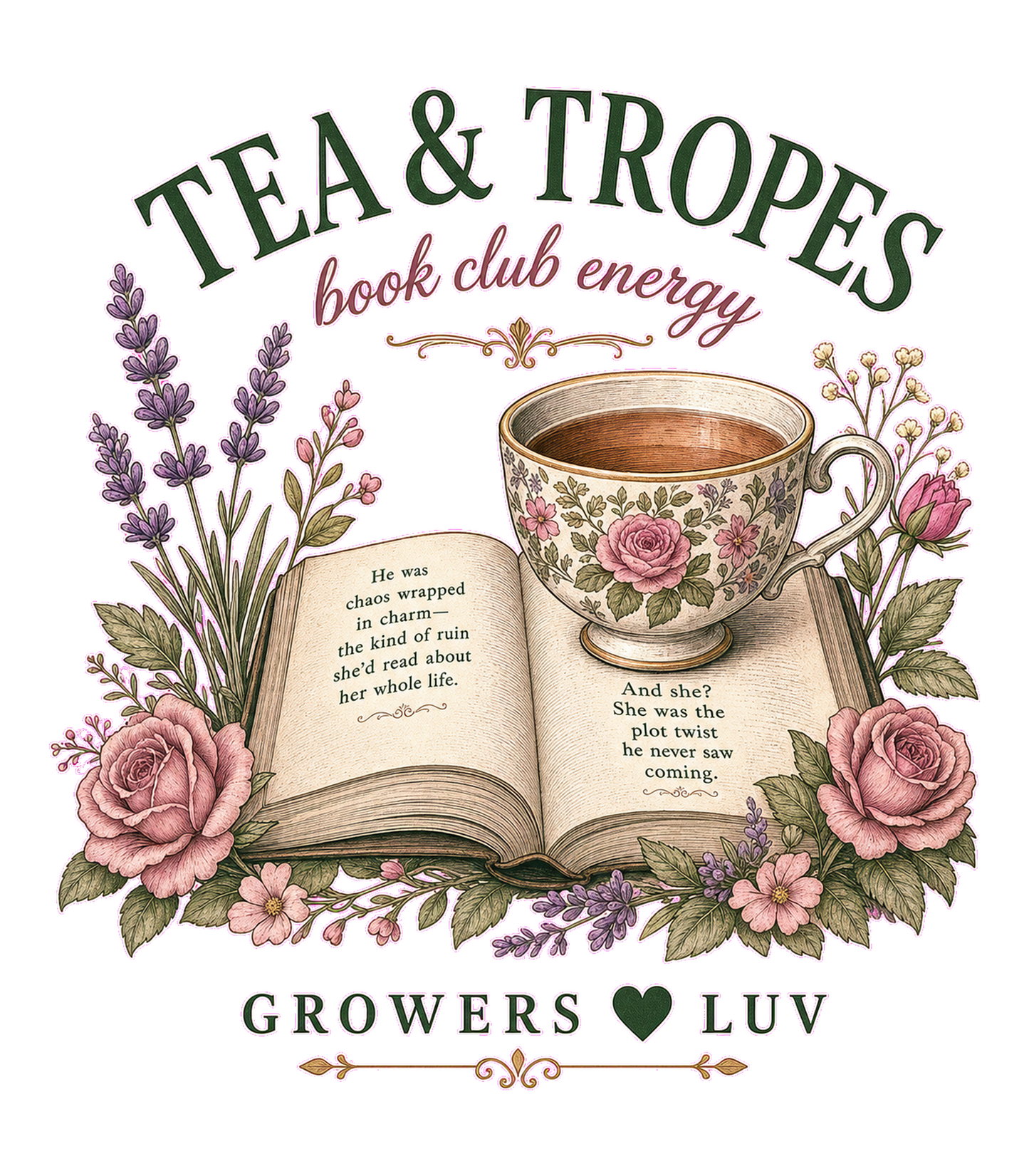 Tea And Tropes Large Natural Tote Bag artwork detail