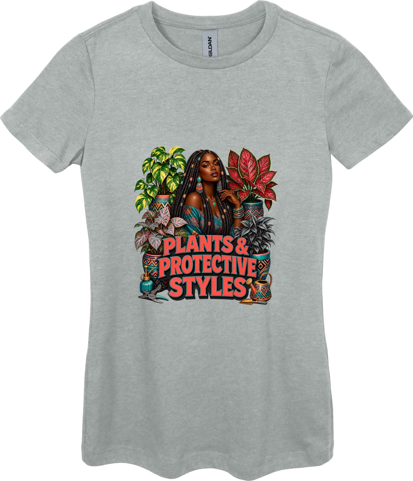 Plants & Protective Styles Women's Plant Lover Graphic Tee in Ring Spun Sport Grey