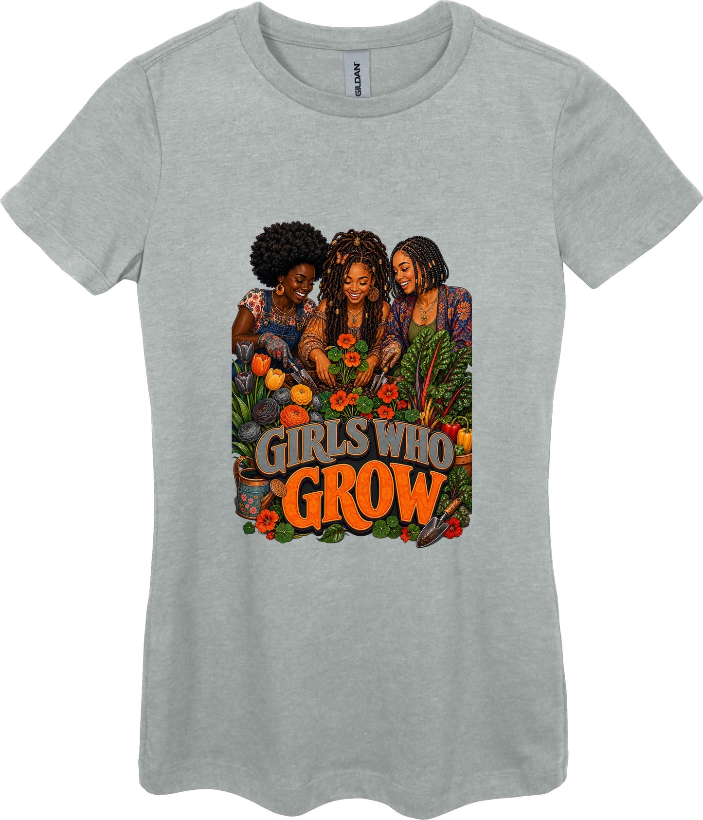 Girls Who Grow Women's Plant Lover Graphic Tee in Ring Spun Sport Grey