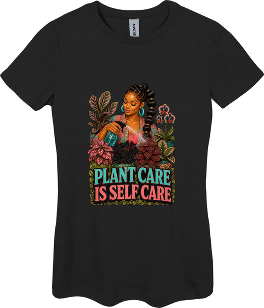 Plant Care Is Self Care Women's Plant Lover Graphic Tee in Black