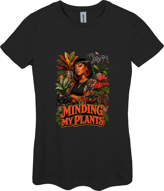 Minding My Plants Women's Plant Lover Graphic Tee in Black