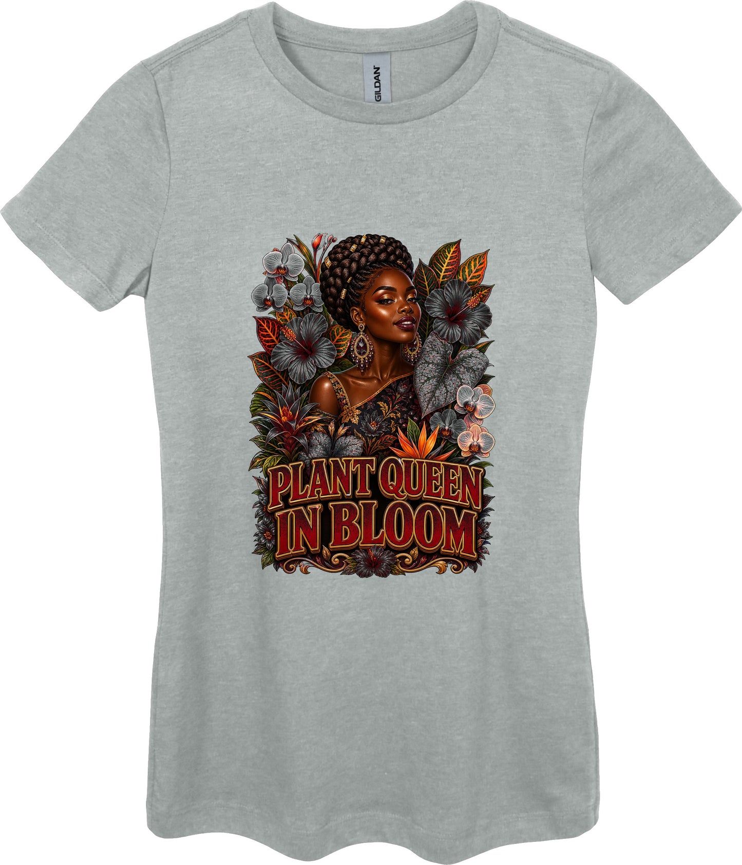 Plant Queen in Bloom Women's Plant Lover Graphic Tee in Ring Spun Sport Grey
