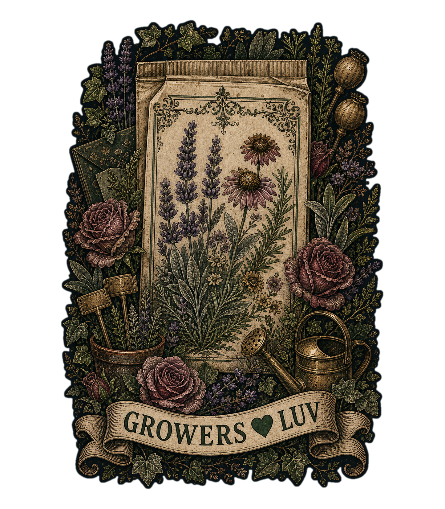 Antique Seed Packet Large Natural Tote Bag artwork detail