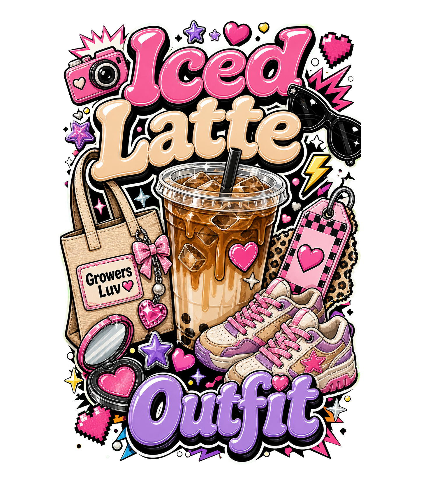 Iced Latte Outfit Large Natural Tote Bag artwork detail