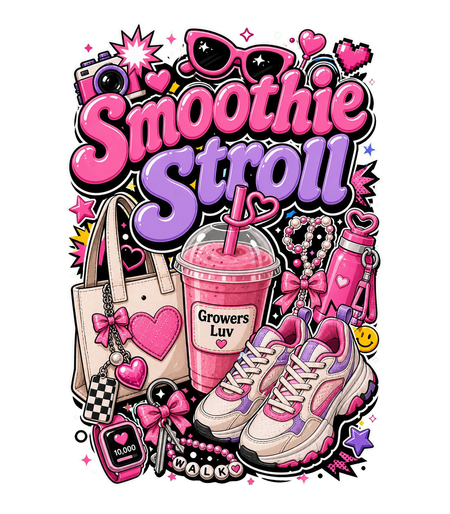 Smoothie Stroll Large Natural Tote Bag artwork detail