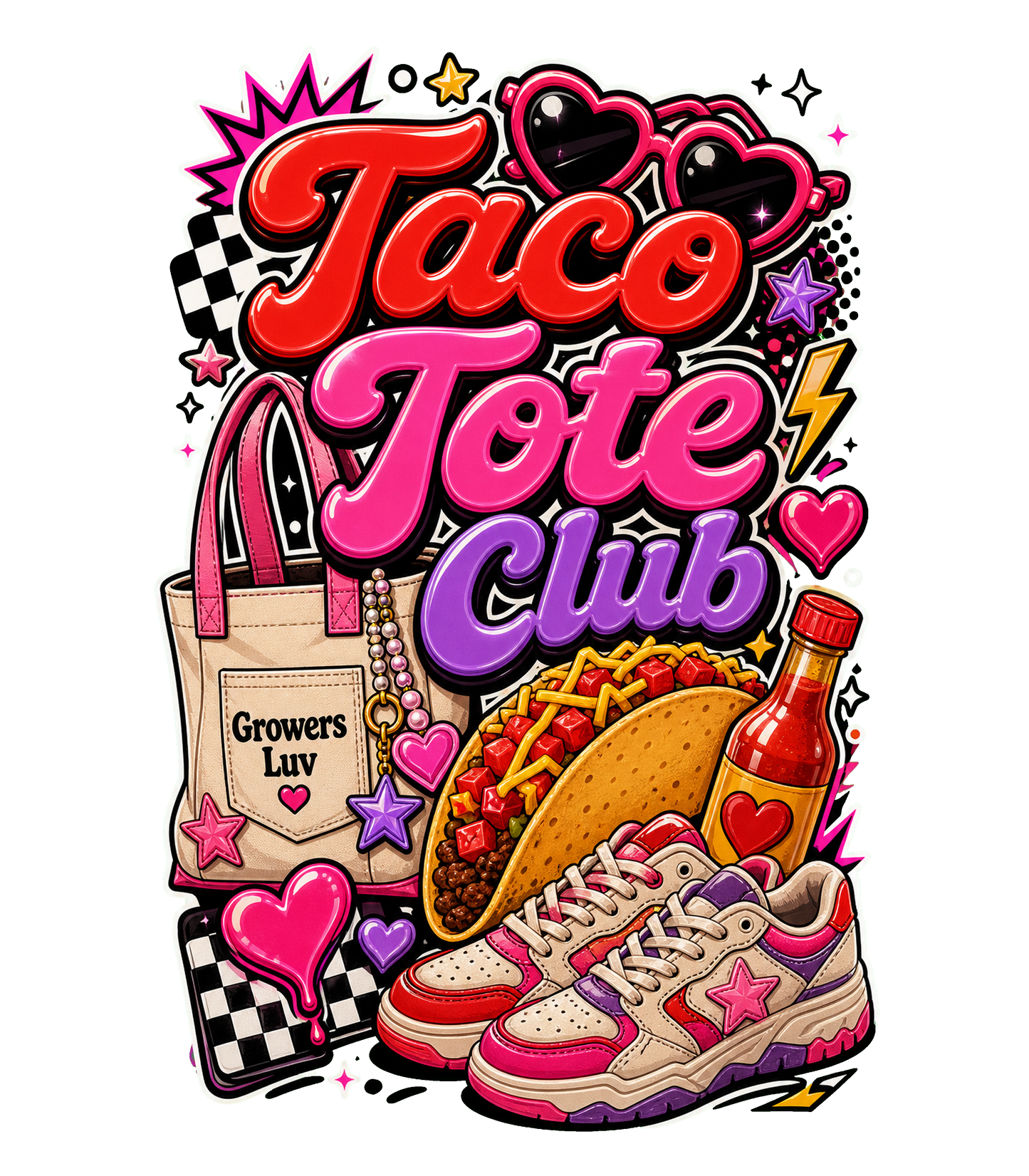 Taco Tote Club Large Natural Tote Bag artwork detail