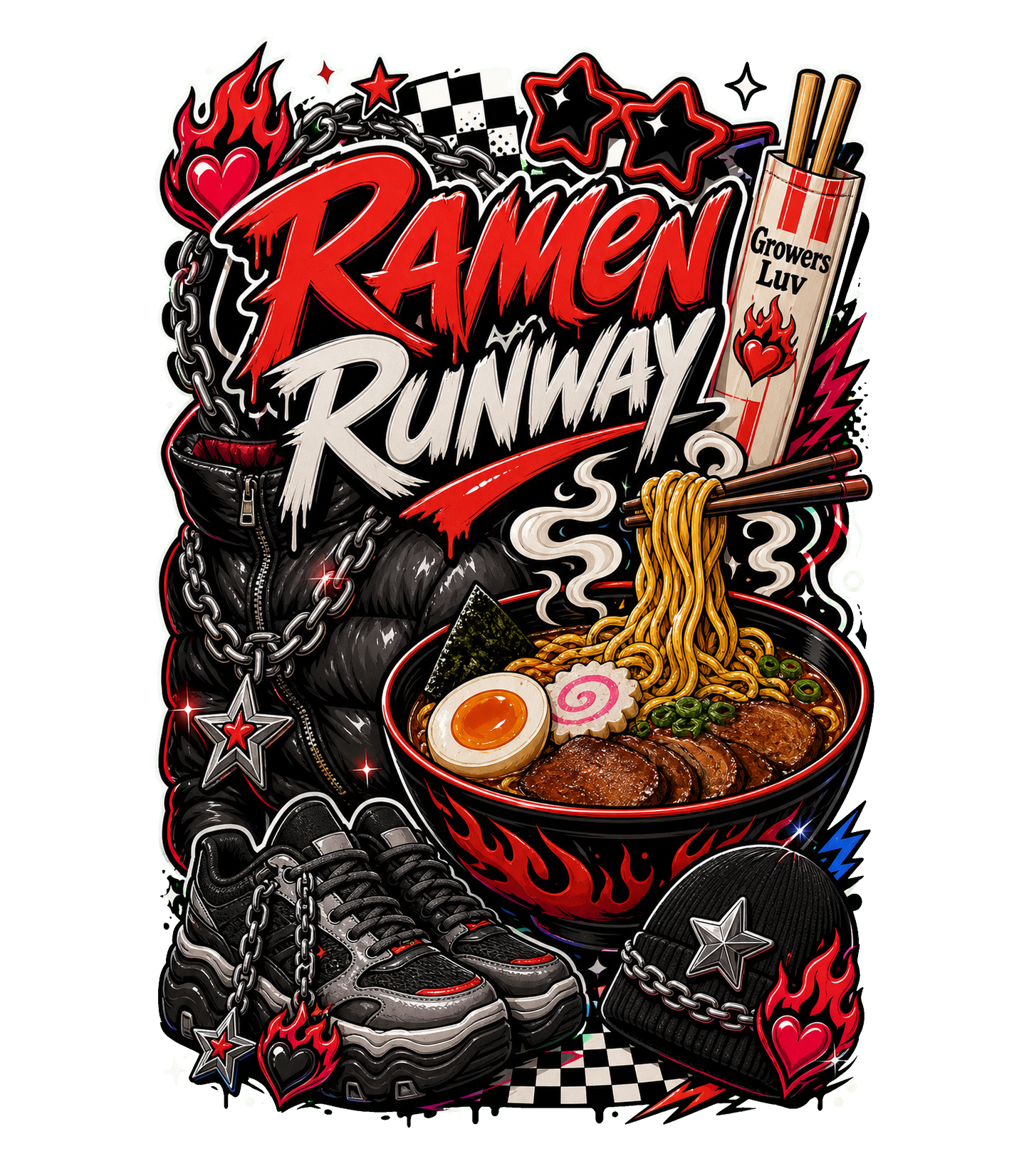 Ramen Runway Large Natural Tote Bag artwork detail