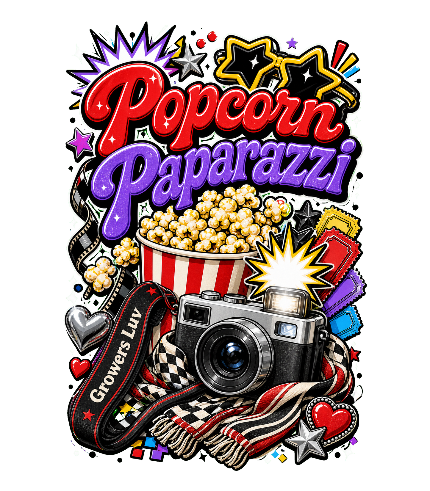Popcorn Paparazzi Large Natural Tote Bag artwork detail