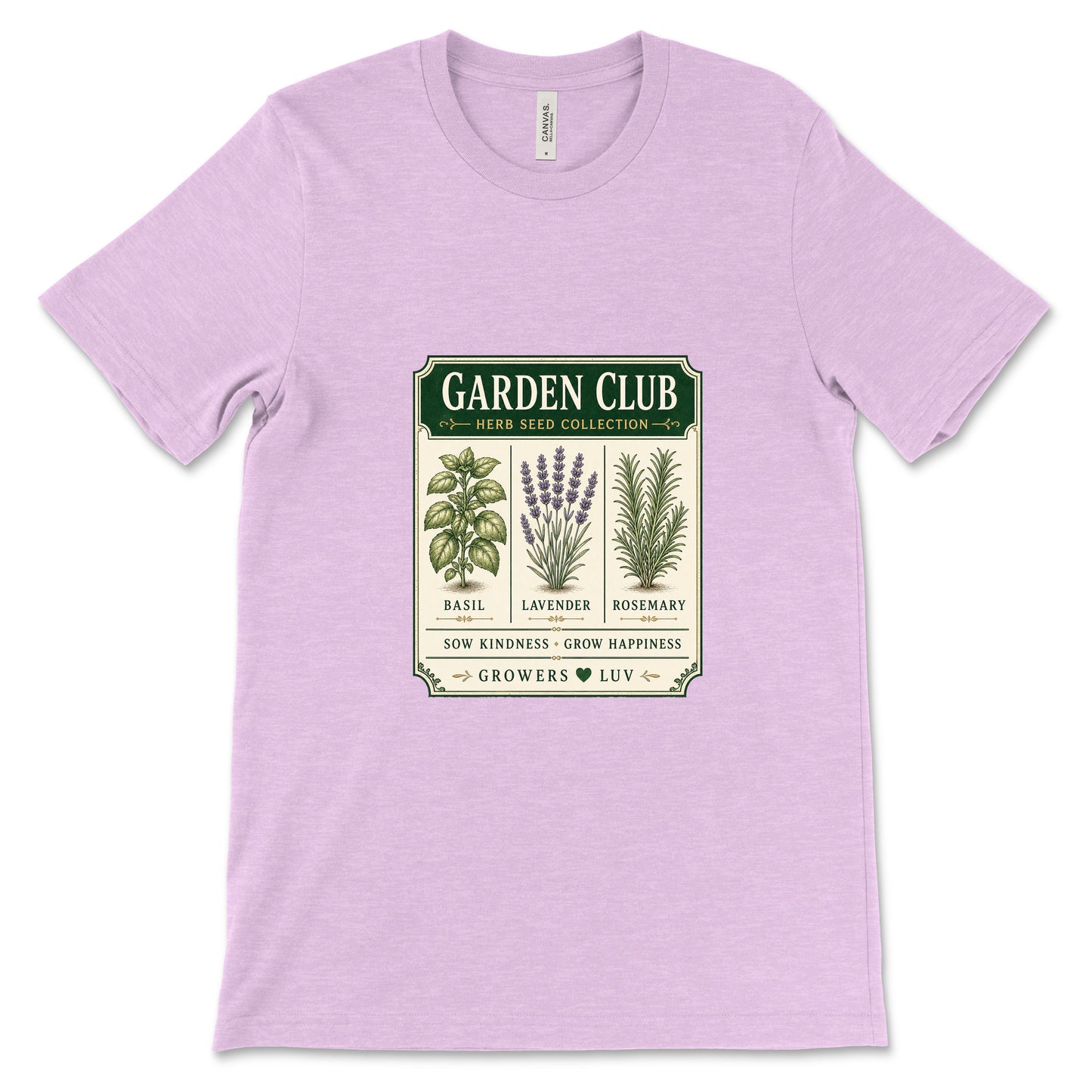 Garden Club Herb Seed Collection Women's Bella Canvas Graphic Tee in Heather Prism Lilac