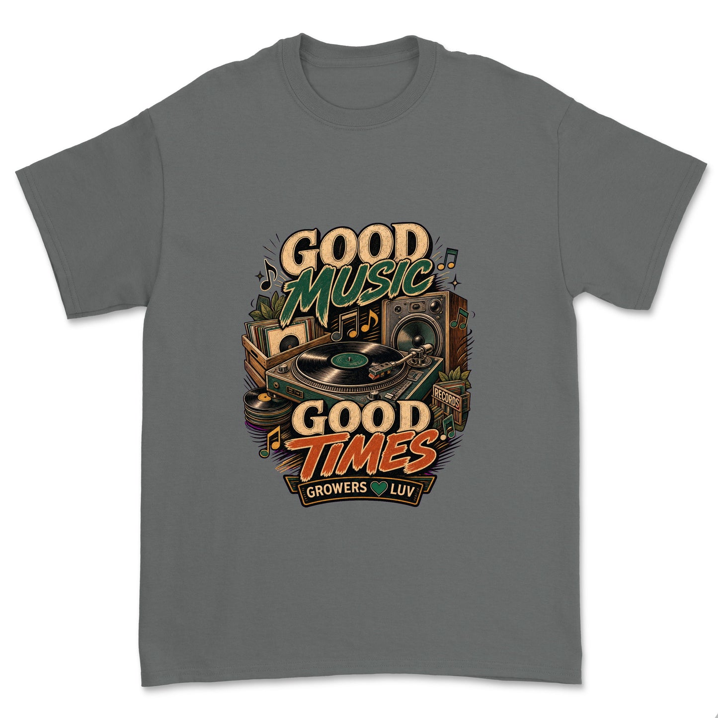 Good Music Good Times Men's Gildan Graphic Tee in Charcoal