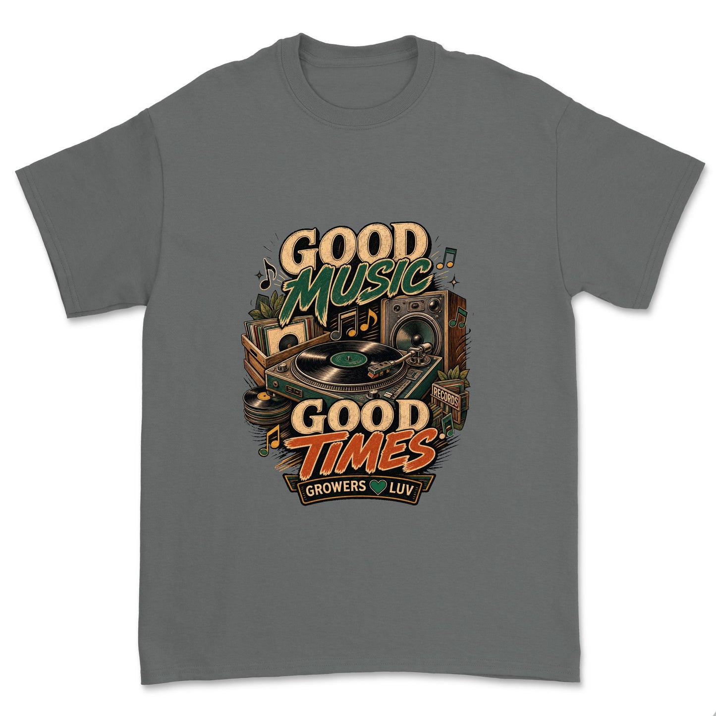 Good Music Good Times Men's Gildan Graphic Tee in Charcoal