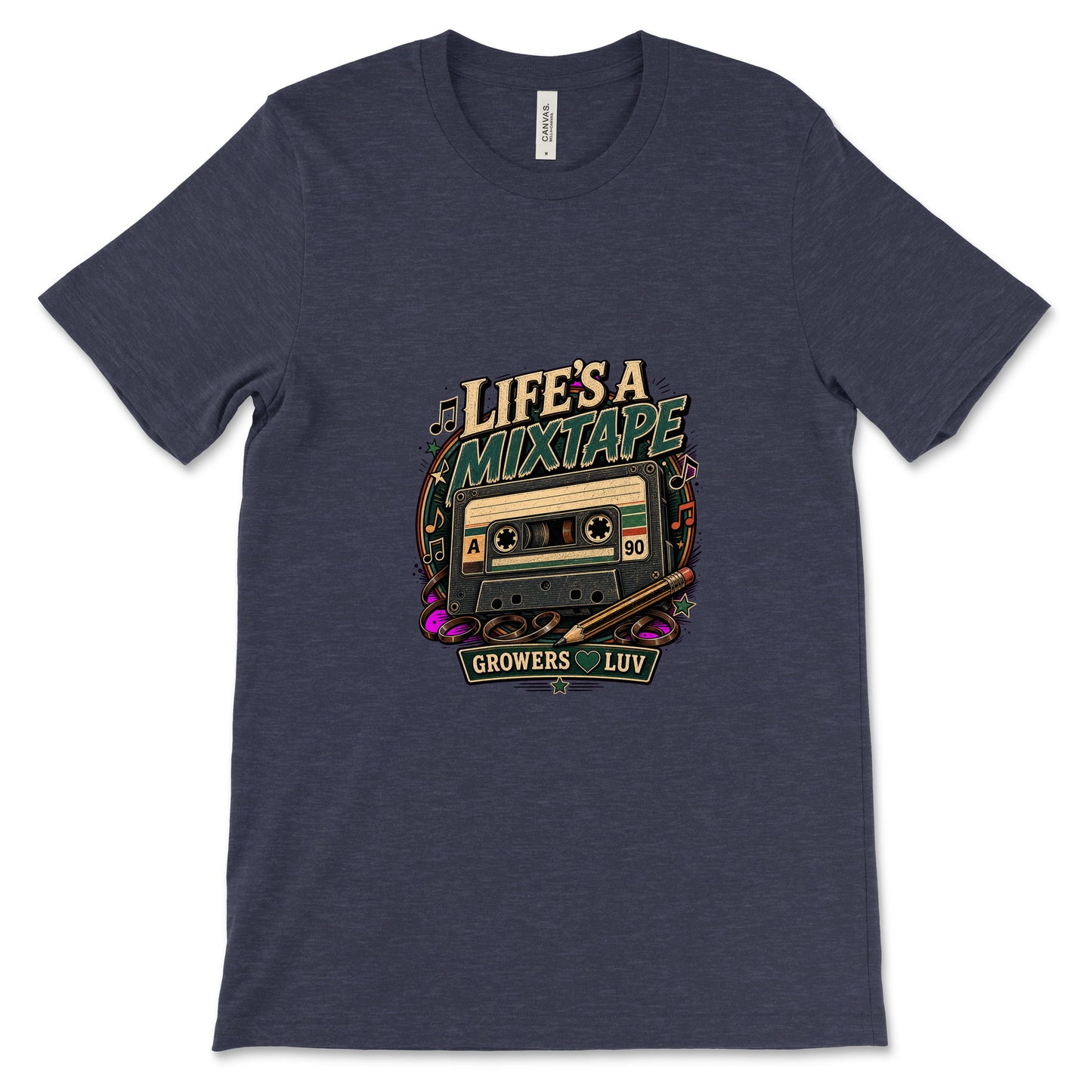 Lifes A Mixtape Women's Bella Canvas Graphic Tee in Heather Midnight Navy