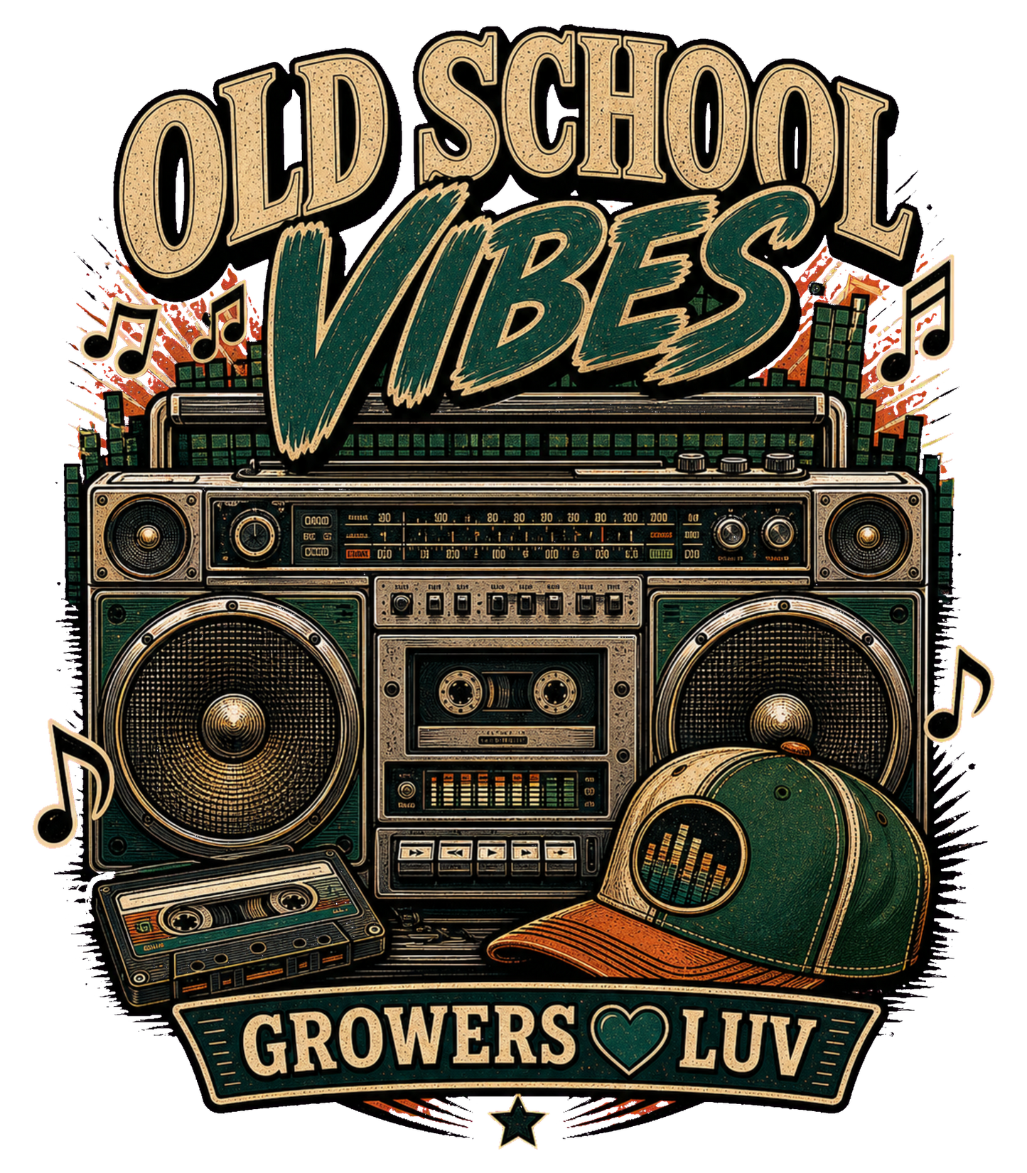 Old School Vibes Large Natural Tote Bag artwork detail