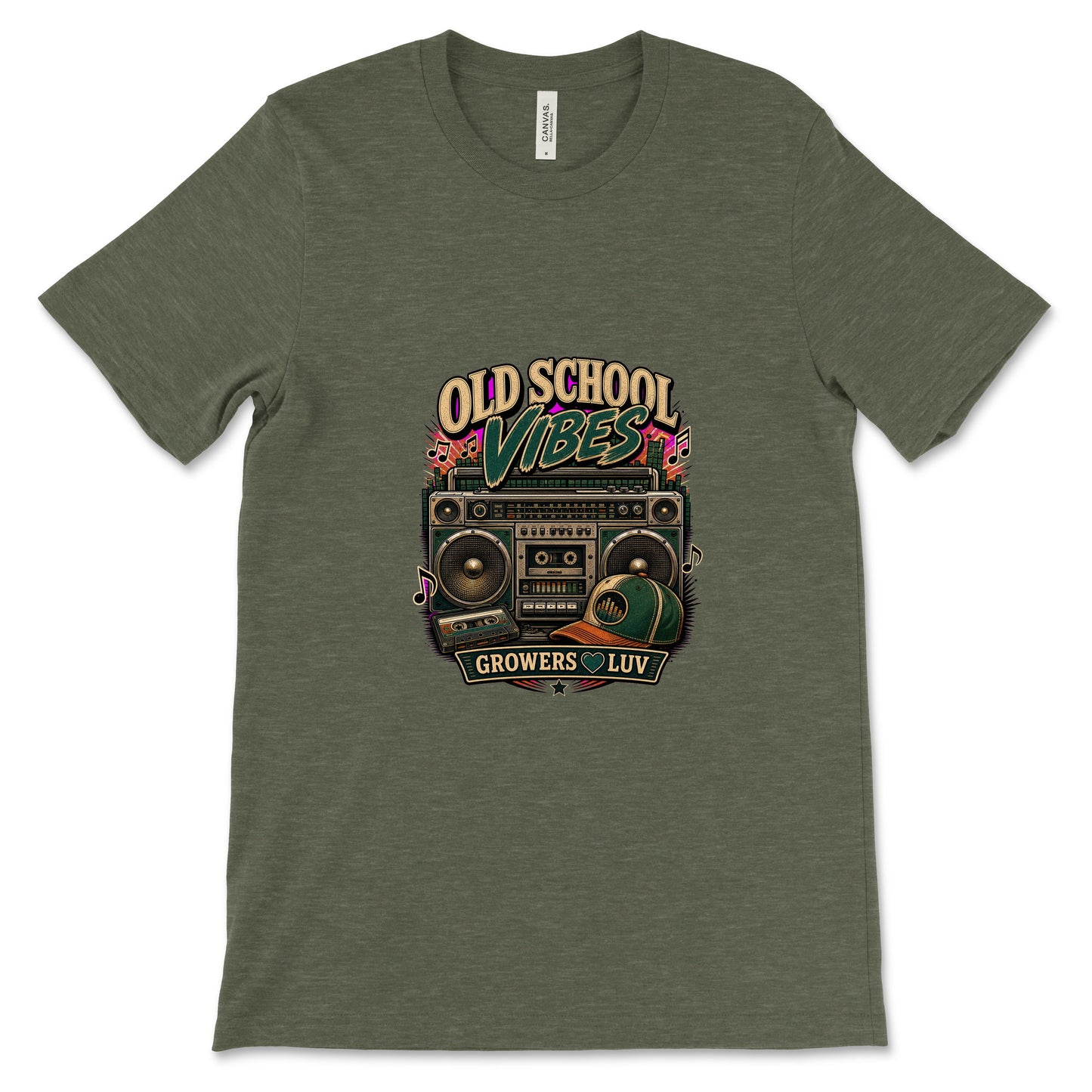 Old School Vibes Women's Bella Canvas Graphic Tee in Heather Military Green