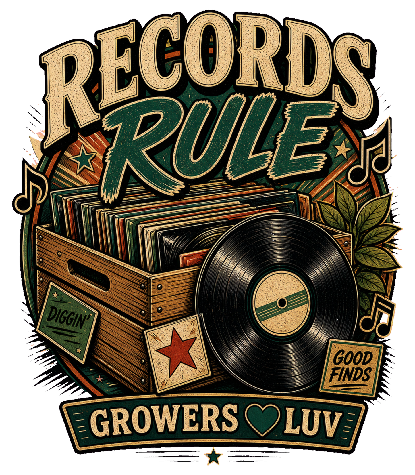 Records Rule Large Natural Tote Bag artwork detail