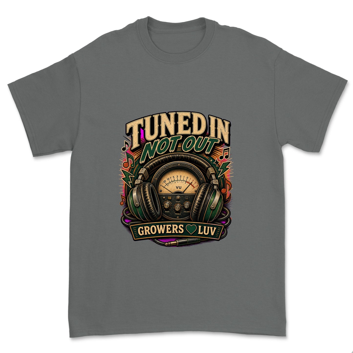 Tuned In Not Out Men's Gildan Graphic Tee in Charcoal