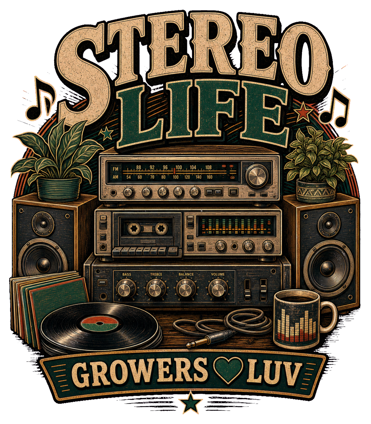 Stereo Life Large Natural Tote Bag artwork detail