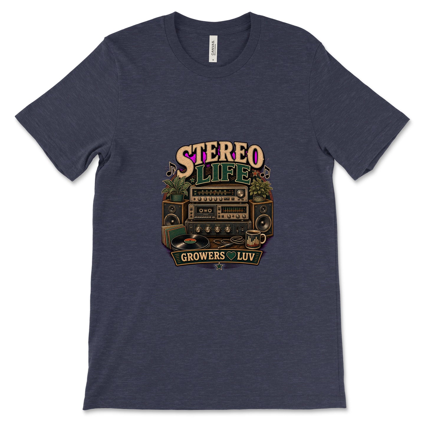 Stereo Life Women's Bella Canvas Graphic Tee in Heather Midnight Navy