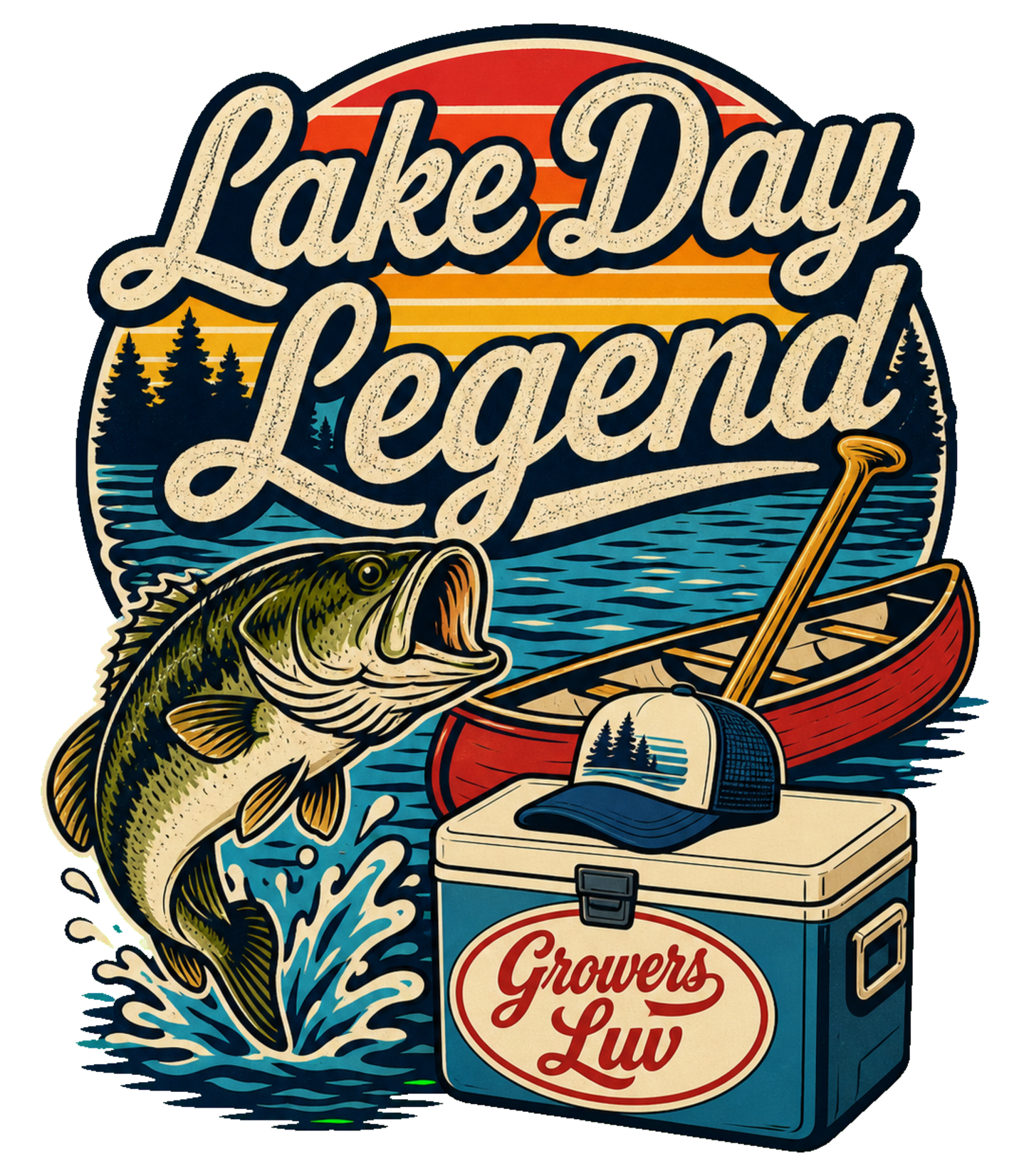 Lake Day Legend Large Natural Tote Bag artwork detail