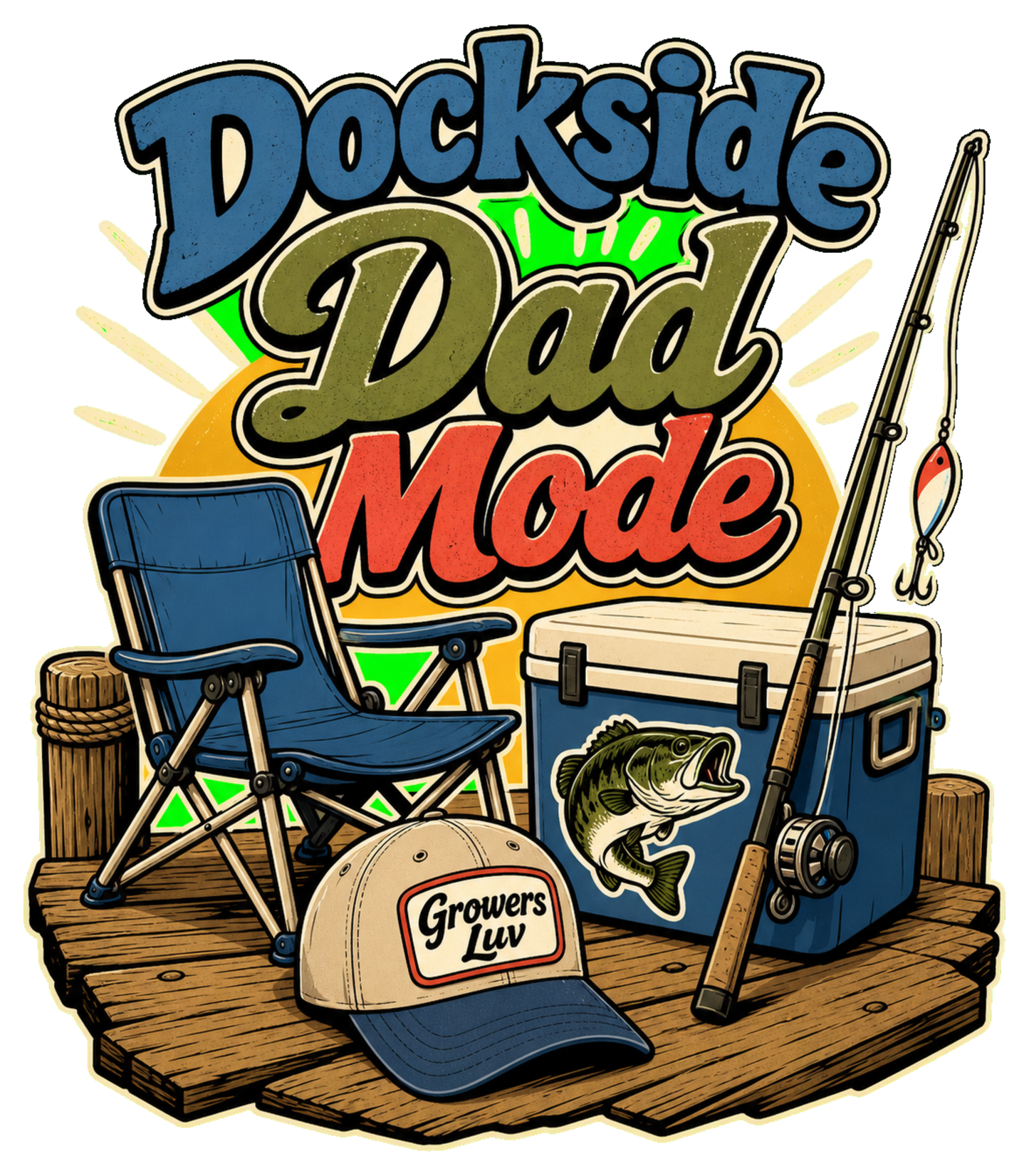 Dockside Dad Mode Large Natural Tote Bag artwork detail