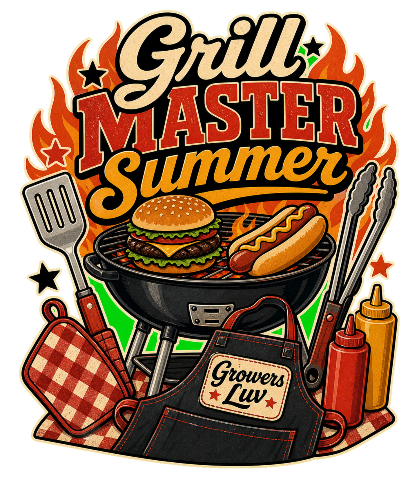 Grill Master Summer Large Natural Tote Bag artwork detail