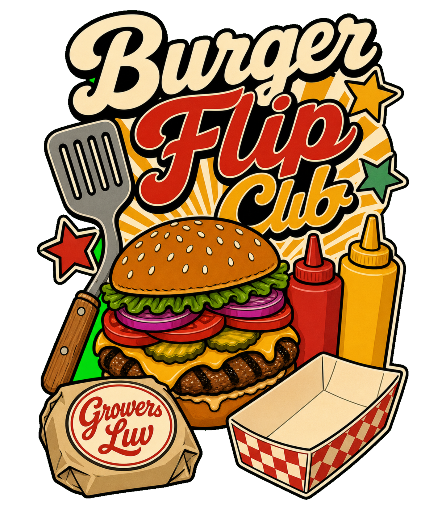 Burger Flip Club Large Natural Tote Bag artwork detail