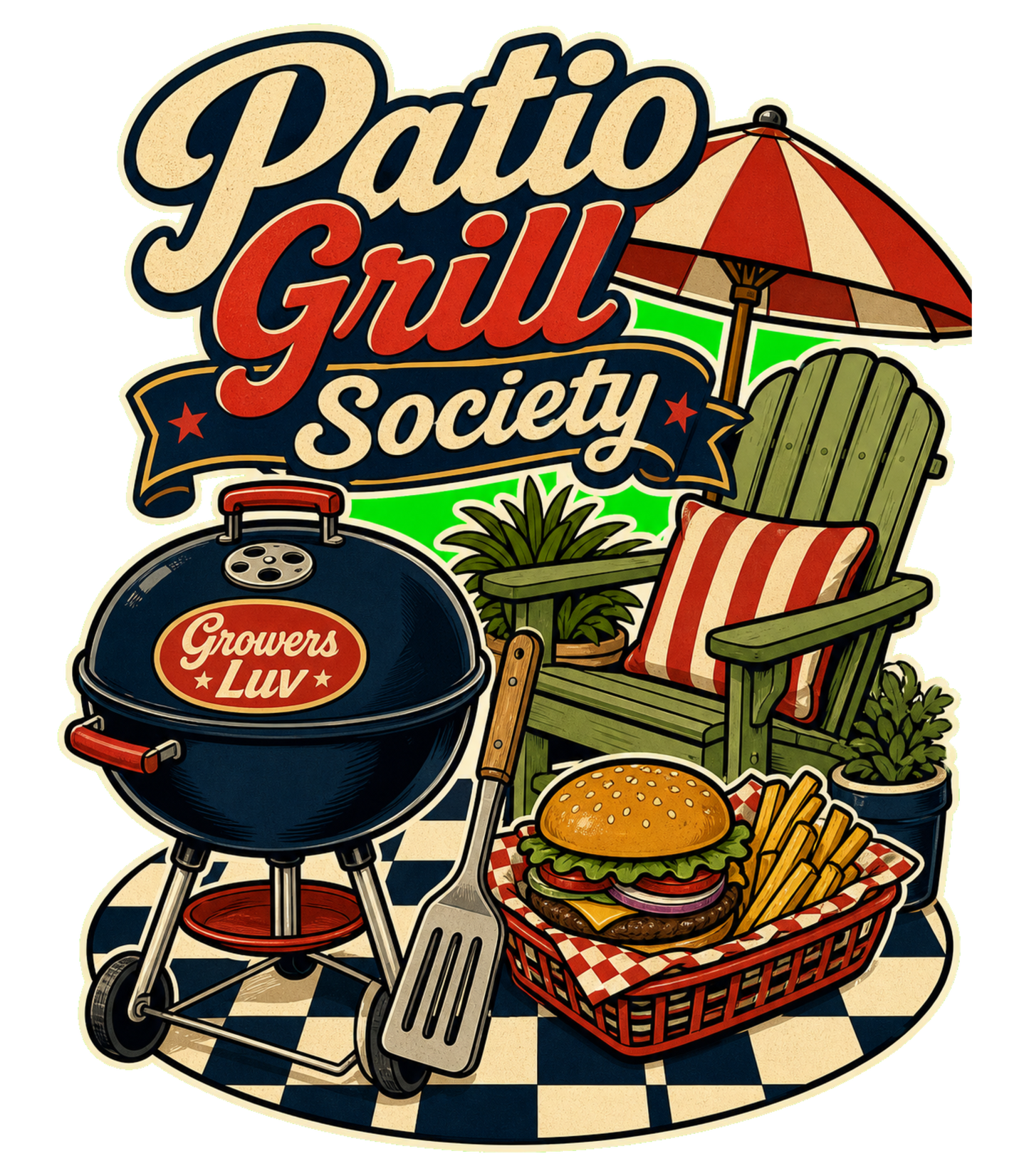 Patio Grill Society Large Natural Tote Bag artwork detail
