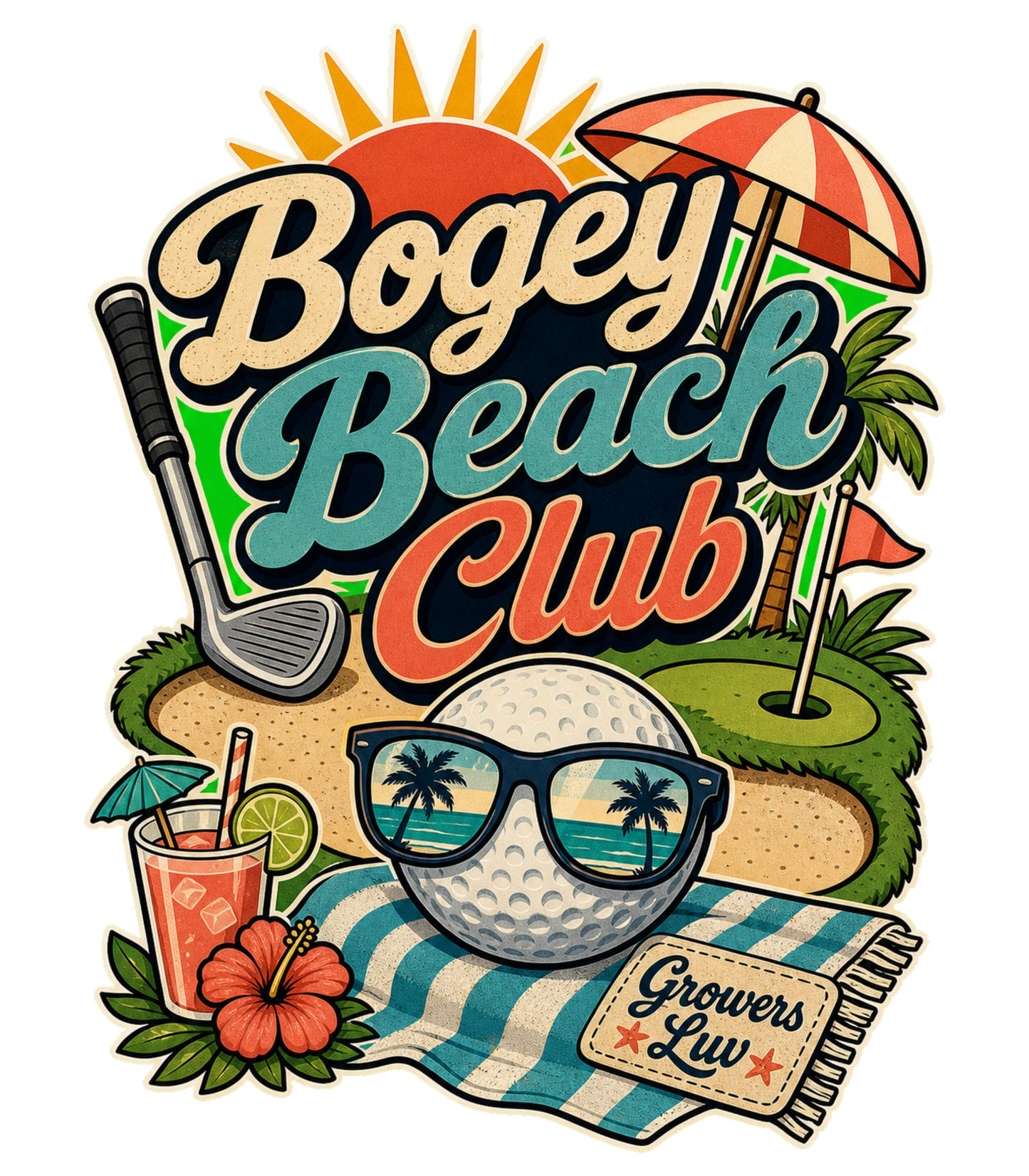 Bogey Beach Club Large Natural Tote Bag artwork detail