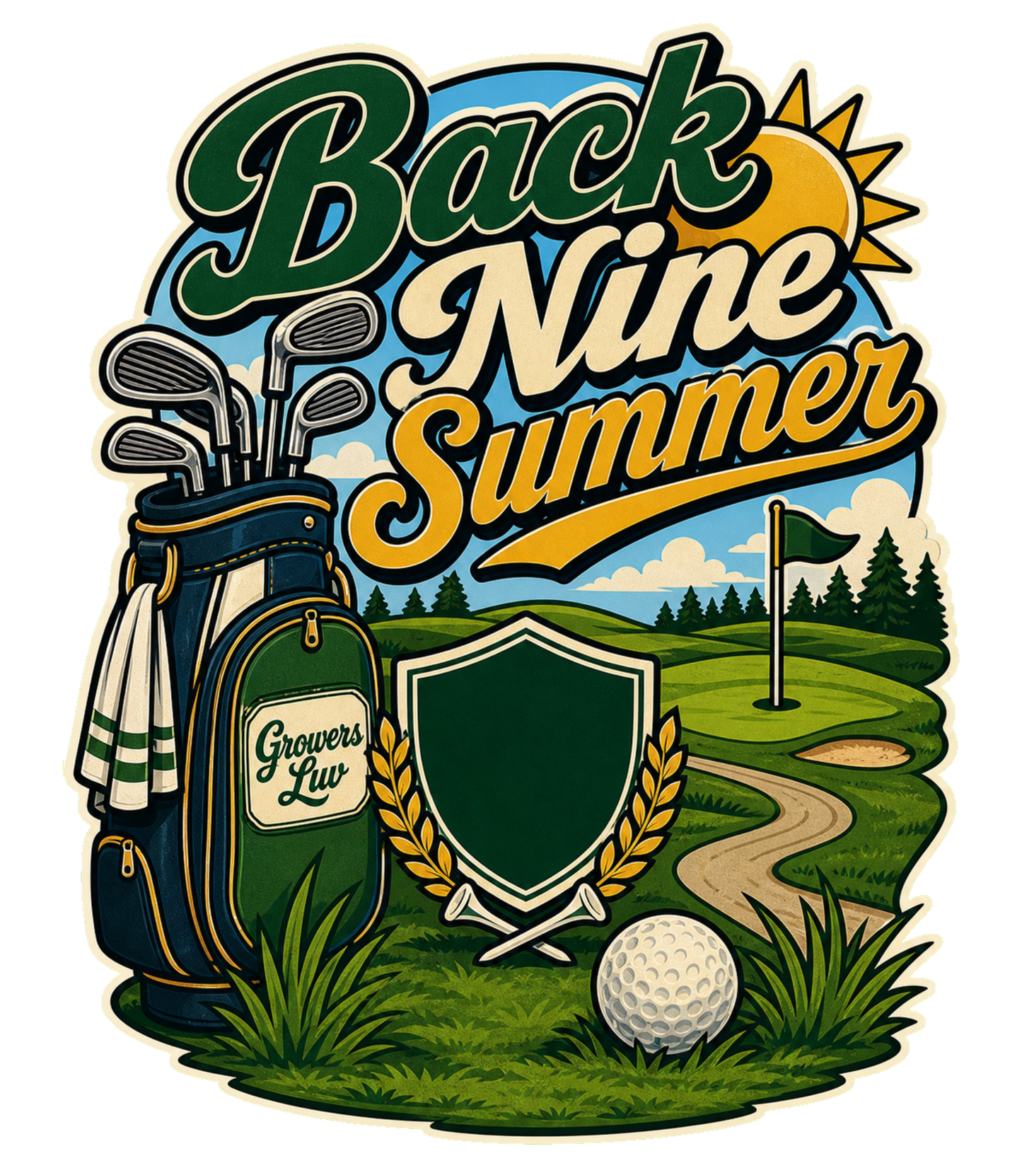 Back Nine Summer Large Natural Tote Bag artwork detail