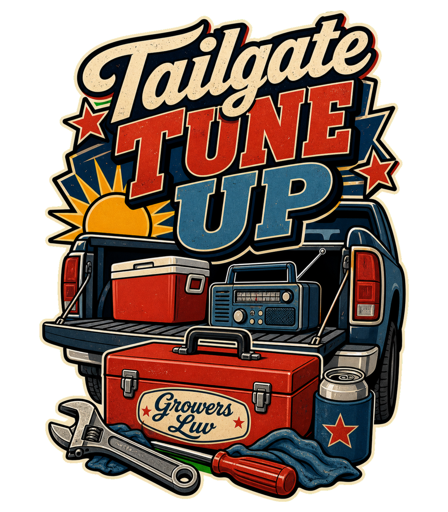 Tailgate Tune Up Large Natural Tote Bag artwork detail