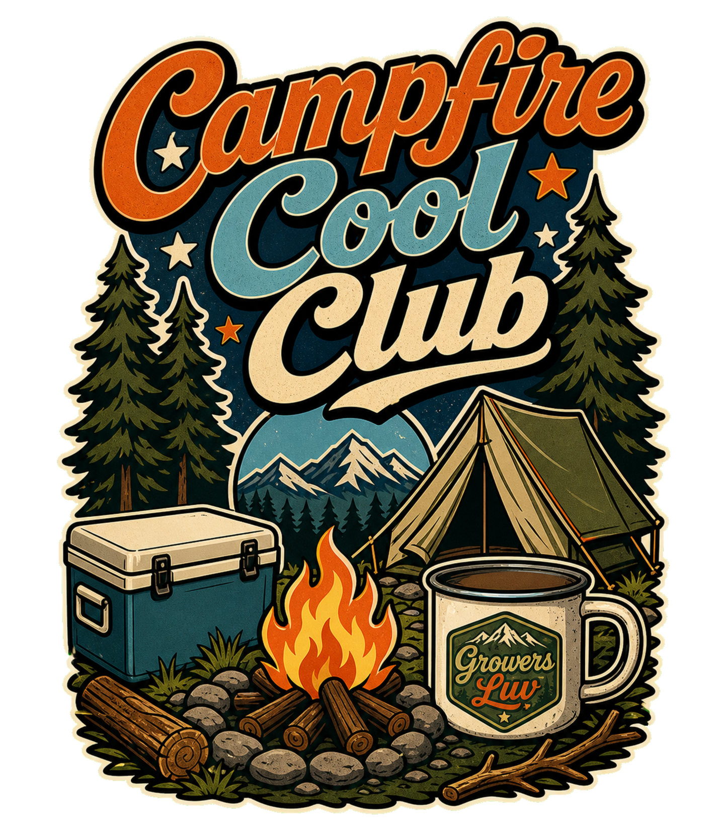 Campfire Cool Club Large Natural Tote Bag artwork detail