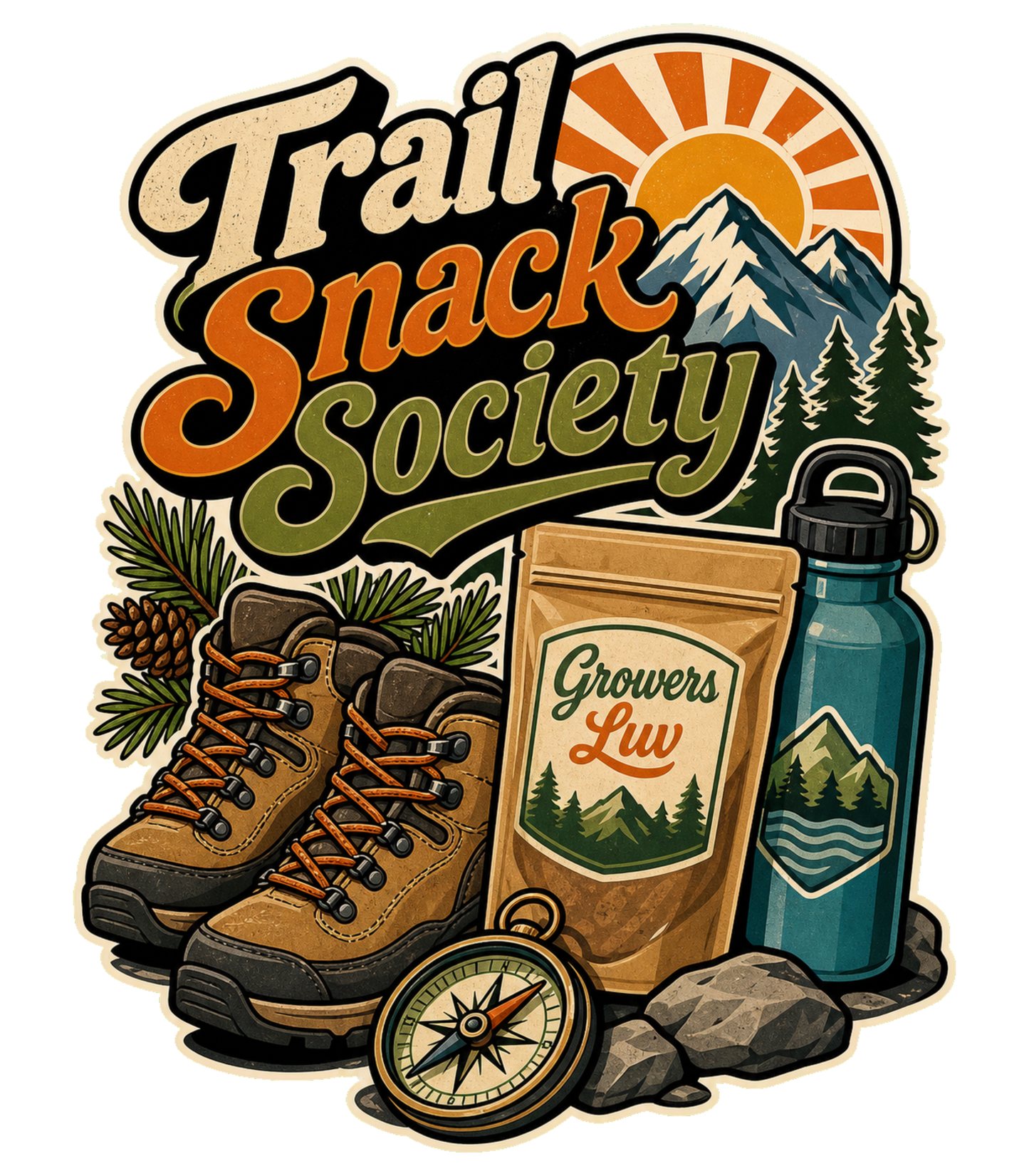 Trail Snack Society Large Natural Tote Bag artwork detail