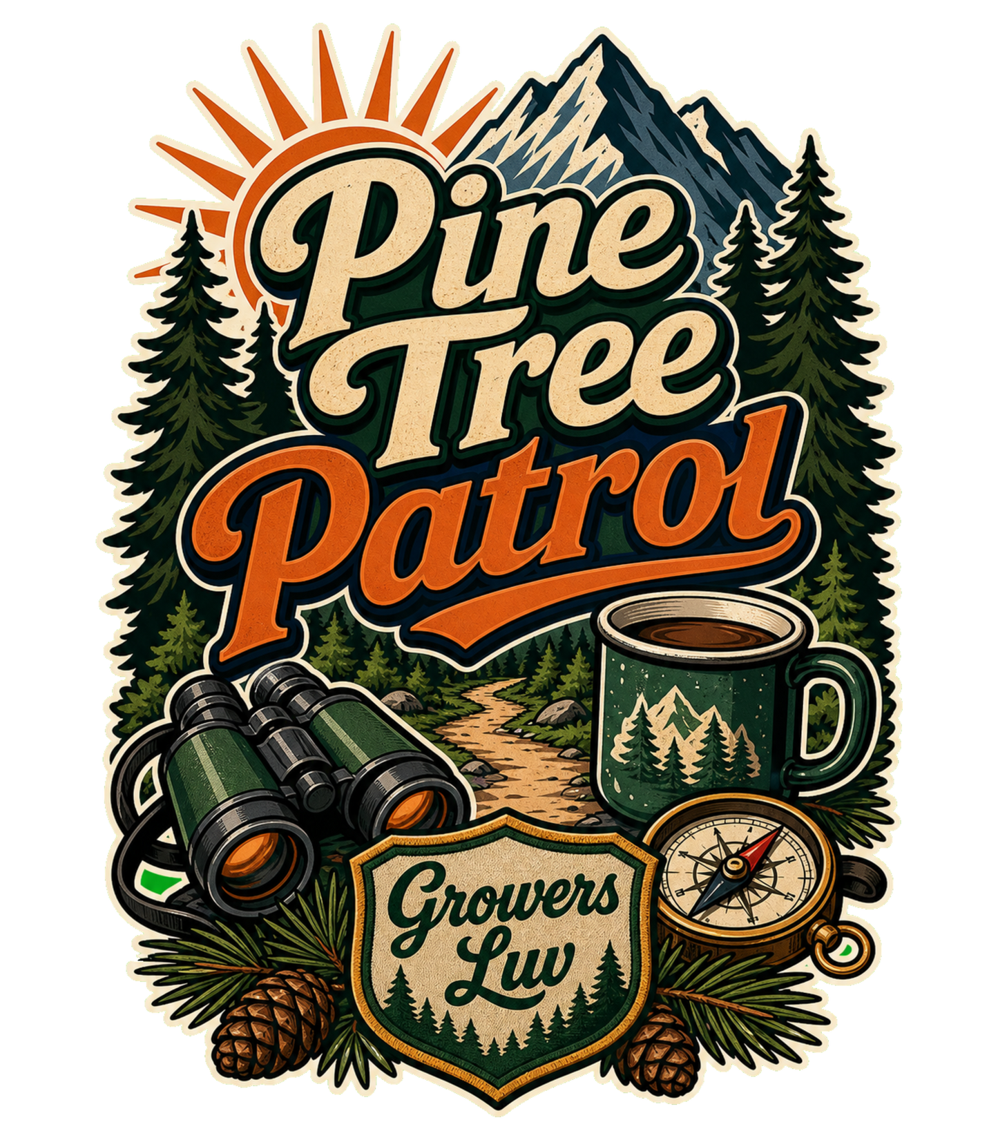 Pine Tree Patrol Large Natural Tote Bag artwork detail
