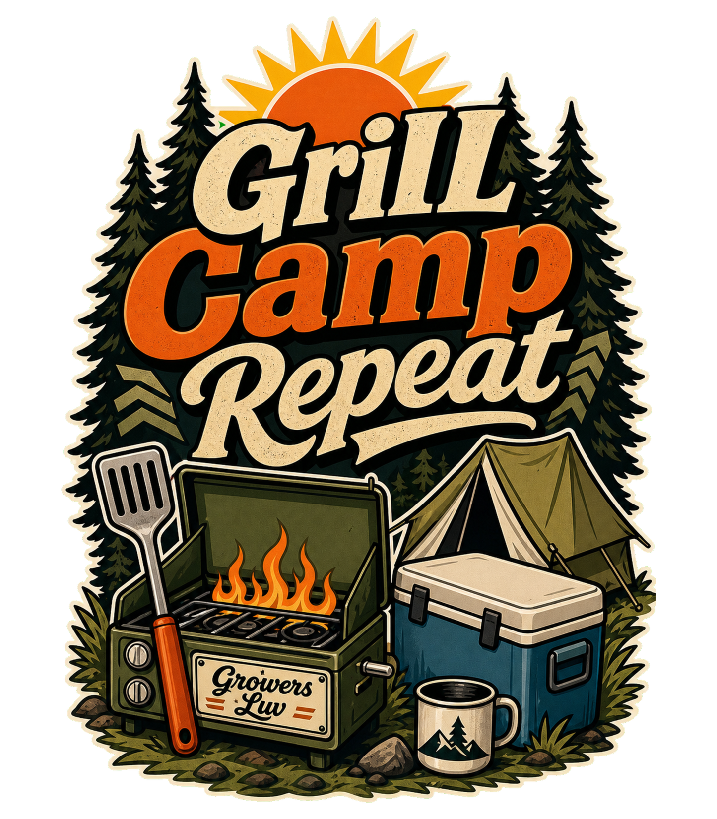 Grill Camp Repeat Large Natural Tote Bag artwork detail