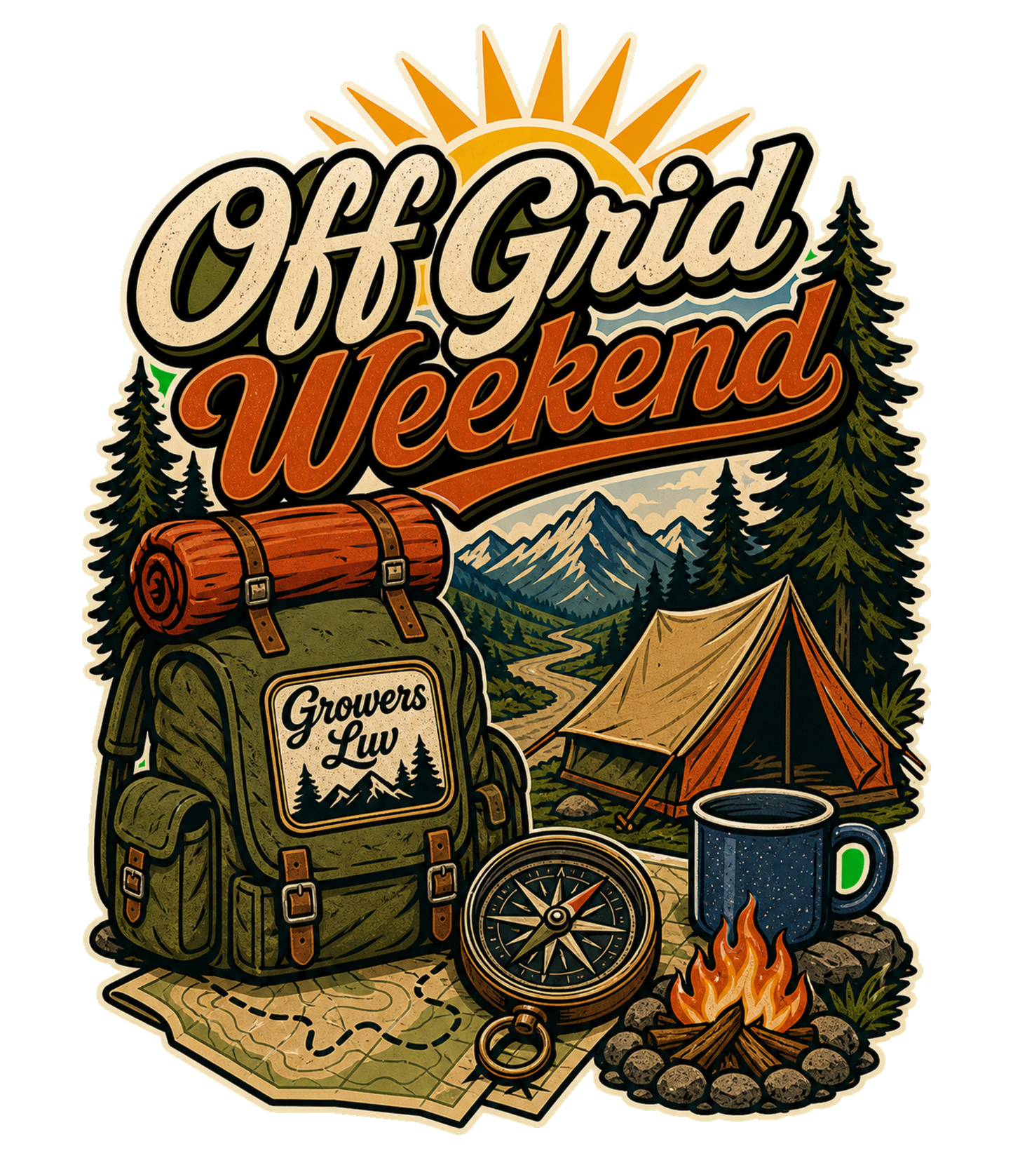 Off Grid Weekend Large Natural Tote Bag artwork detail