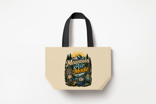 Mountain Air Mode Large Natural Tote Bag product mockup on natural tote bag