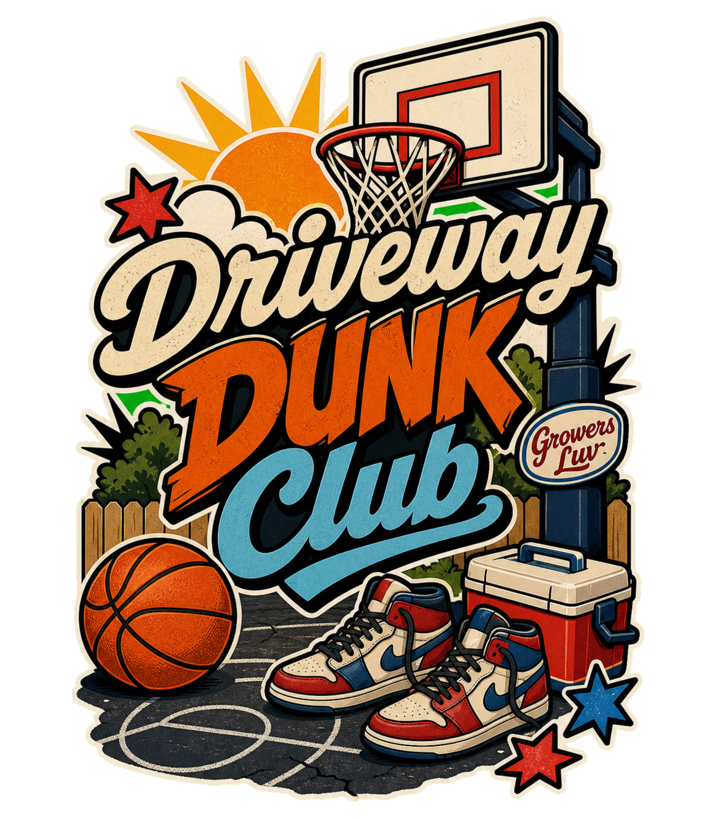 Driveway Dunk Club Large Natural Tote Bag artwork detail