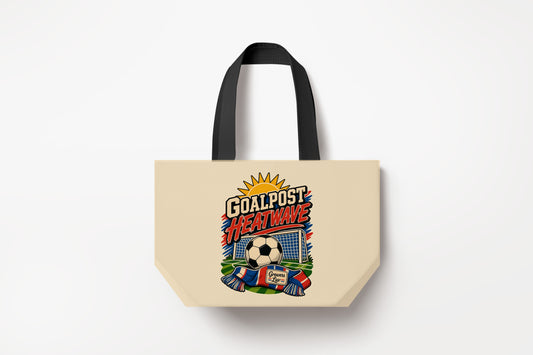 Goalpost Heatwave Large Natural Tote Bag product mockup on natural tote bag