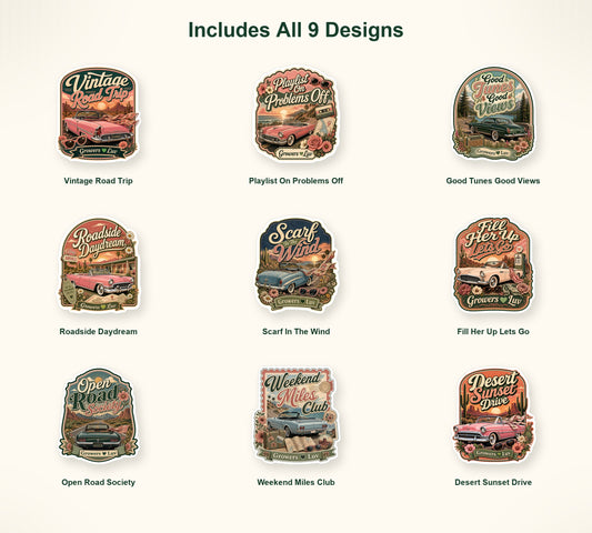 Vintage Road Trip Sticker Pack - Set of 9 image 2