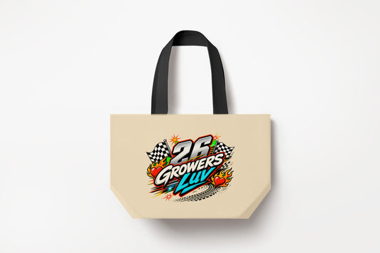 Racing Hearts Large Natural Tote Bag product mockup on natural tote bag