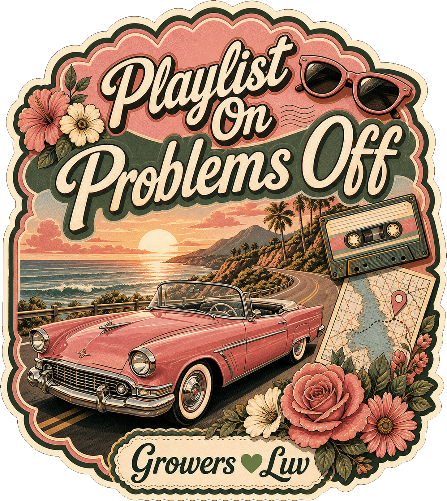 Playlist On Problems Off Large Natural Tote Bag artwork detail